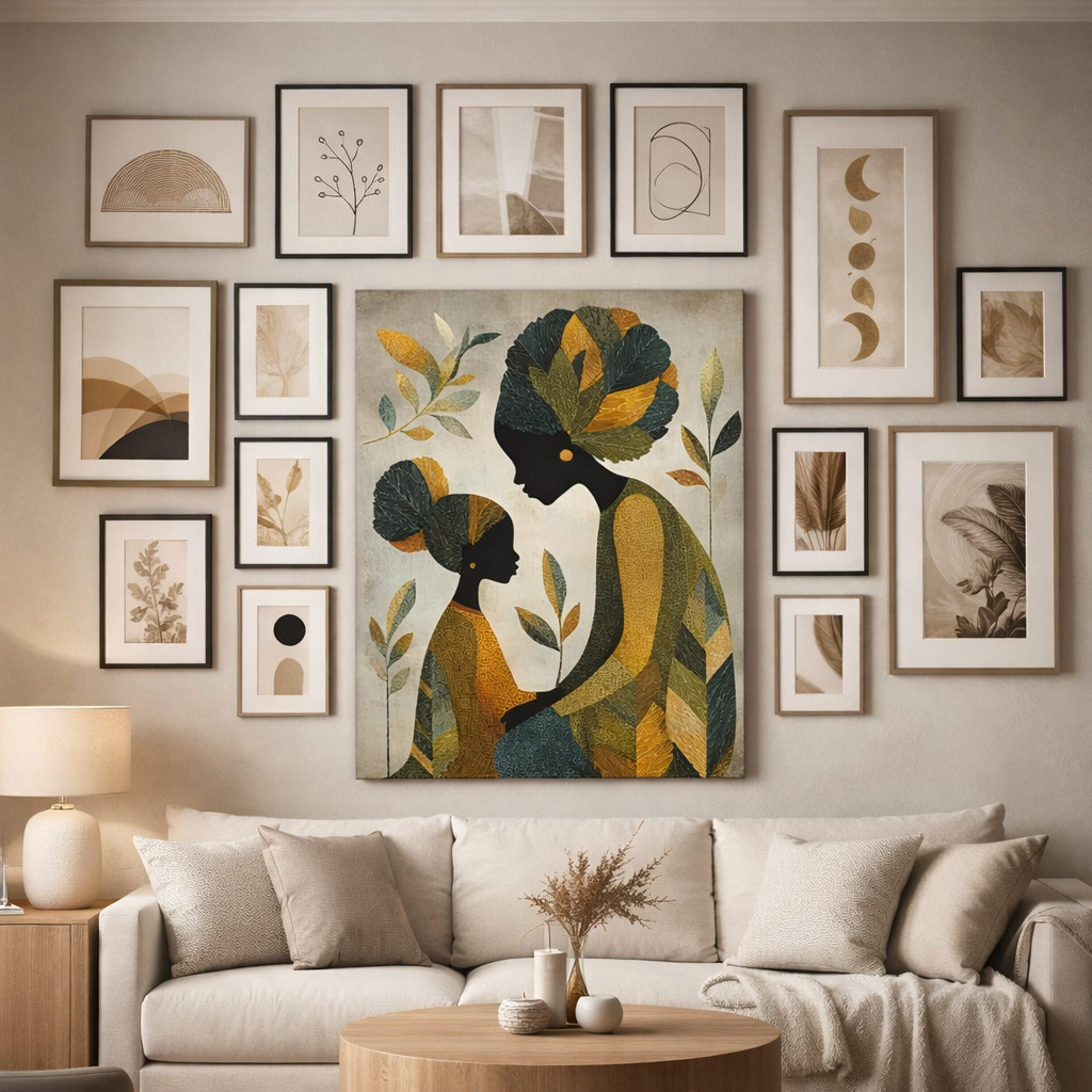 Mother and Daughter Abstract Art Canvas Print — African-Inspired Family Wall Decor