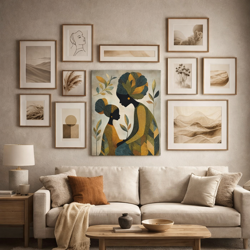 Mother and Daughter Abstract Art Canvas Print — African-Inspired Family Wall Decor