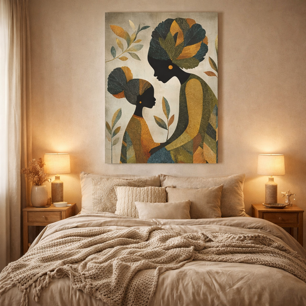 Mother and Daughter Abstract Art Canvas Print — African-Inspired Family Wall Decor