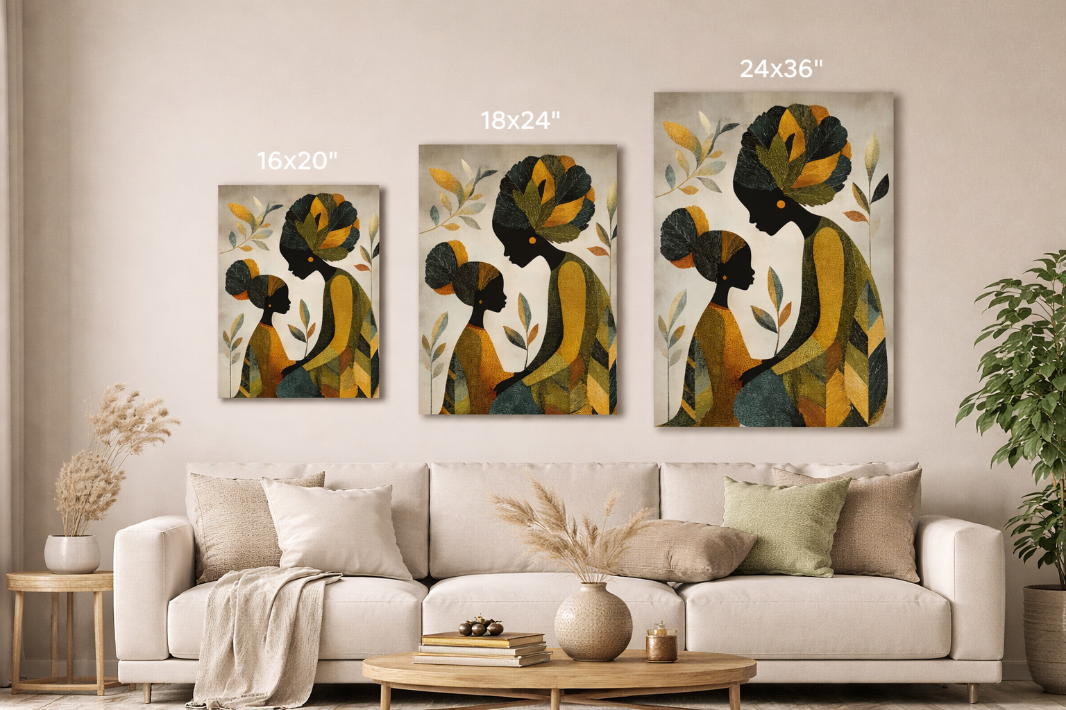 Mother and Daughter Abstract Art Canvas Print — African-Inspired Family Wall Decor