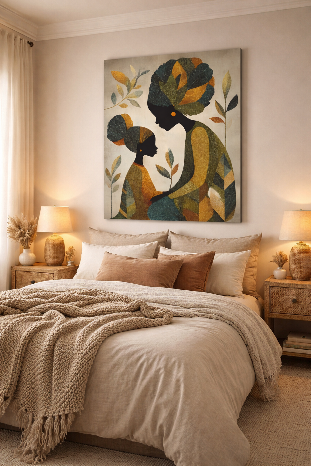 Mother and Daughter Abstract Art Canvas Print — African-Inspired Family Wall Decor