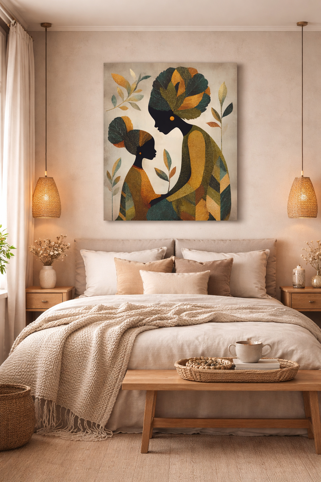 Mother and Daughter Abstract Art Canvas Print — African-Inspired Family Wall Decor