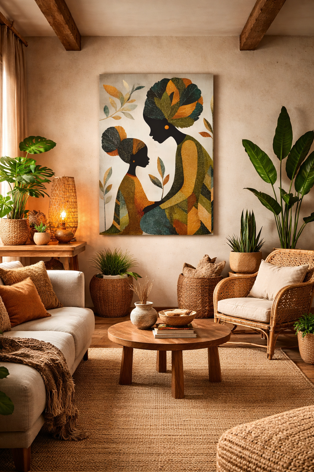 Mother and Daughter Abstract Art Canvas Print — African-Inspired Family Wall Decor