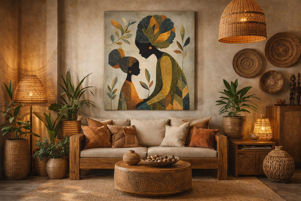 Mother and Daughter Abstract Art Canvas Print — African-Inspired Family Wall Decor