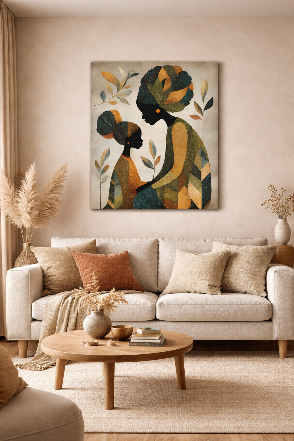 Mother and Daughter Abstract Art Canvas Print — African-Inspired Family Wall Decor