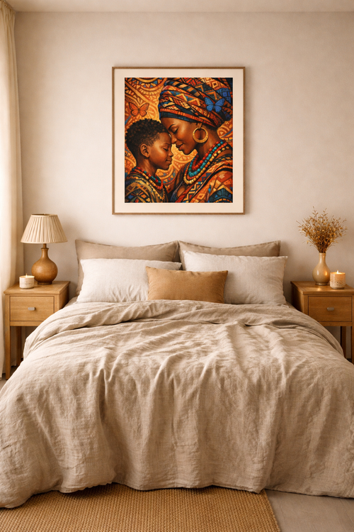 Impresión artística para pared de madre e hijo africanos, decoración familiar afrocéntrica de color negro