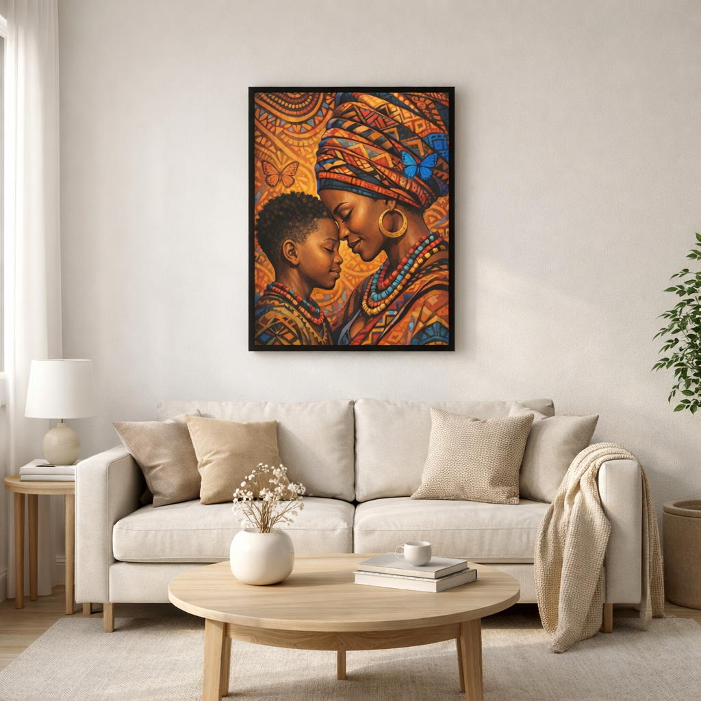 African Mother and Child Wall Art Print – Afrocentric Black Family Decor