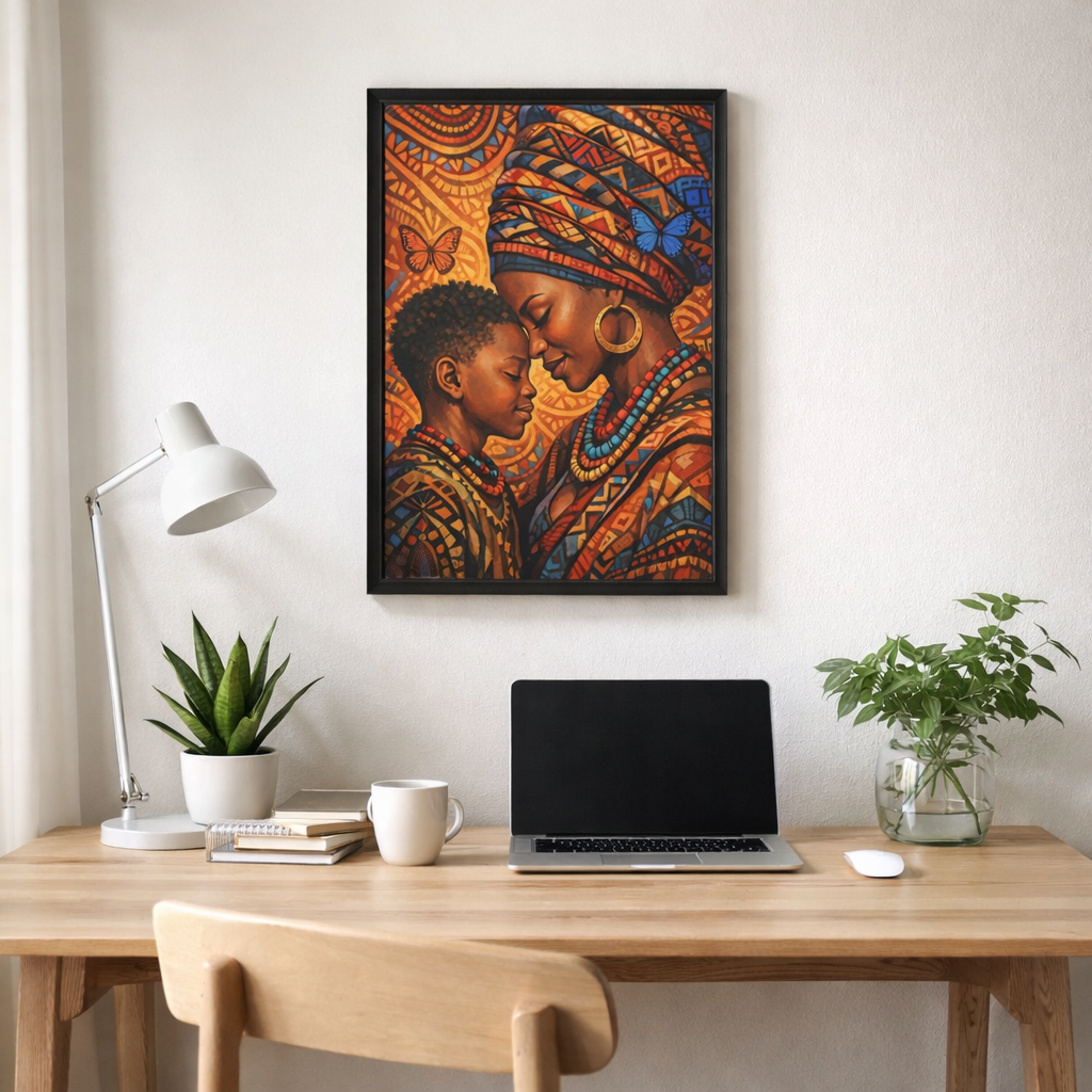 African Mother and Child Wall Art Print – Afrocentric Black Family Decor