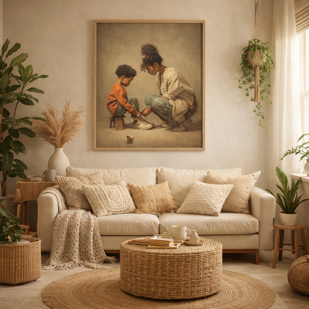 Mother and Child Wall Art Print – Emotional Black Family Decor