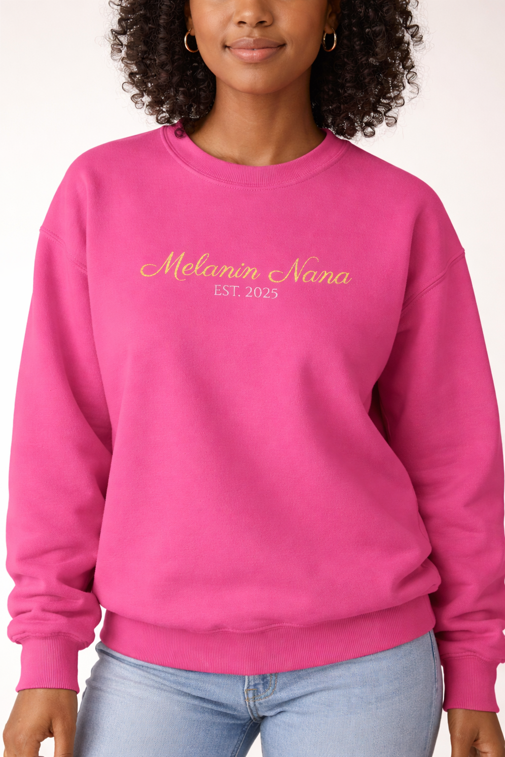 Melanin Nana Sweatshirt – Personalized EST Year Embroidered Nana Crewneck | Custom Mom Gift | Black Mom Apparel