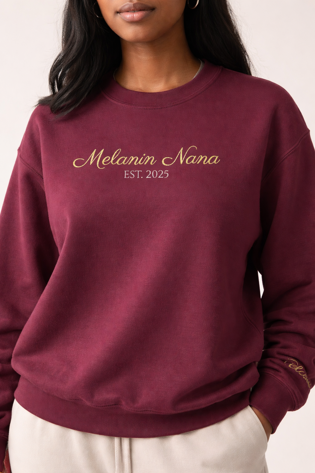 Melanin Nana Sweatshirt – Personalized EST Year Embroidered Nana Crewneck | Custom Mom Gift | Black Mom Apparel
