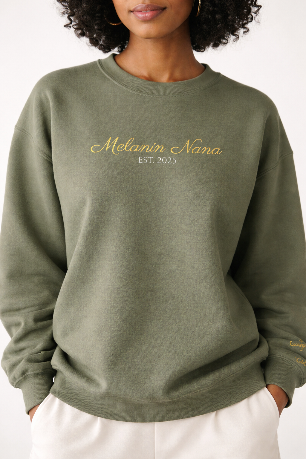 Melanin Nana Sweatshirt – Personalized EST Year Embroidered Nana Crewneck | Custom Mom Gift | Black Mom Apparel