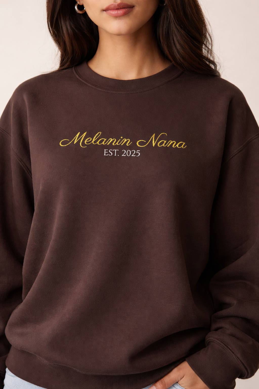 Melanin Nana Sweatshirt – Personalized EST Year Embroidered Nana Crewneck | Custom Mom Gift | Black Mom Apparel