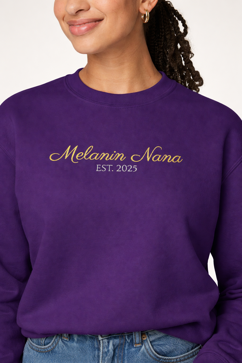 Melanin Nana Sweatshirt – Personalized EST Year Embroidered Nana Crewneck | Custom Mom Gift | Black Mom Apparel