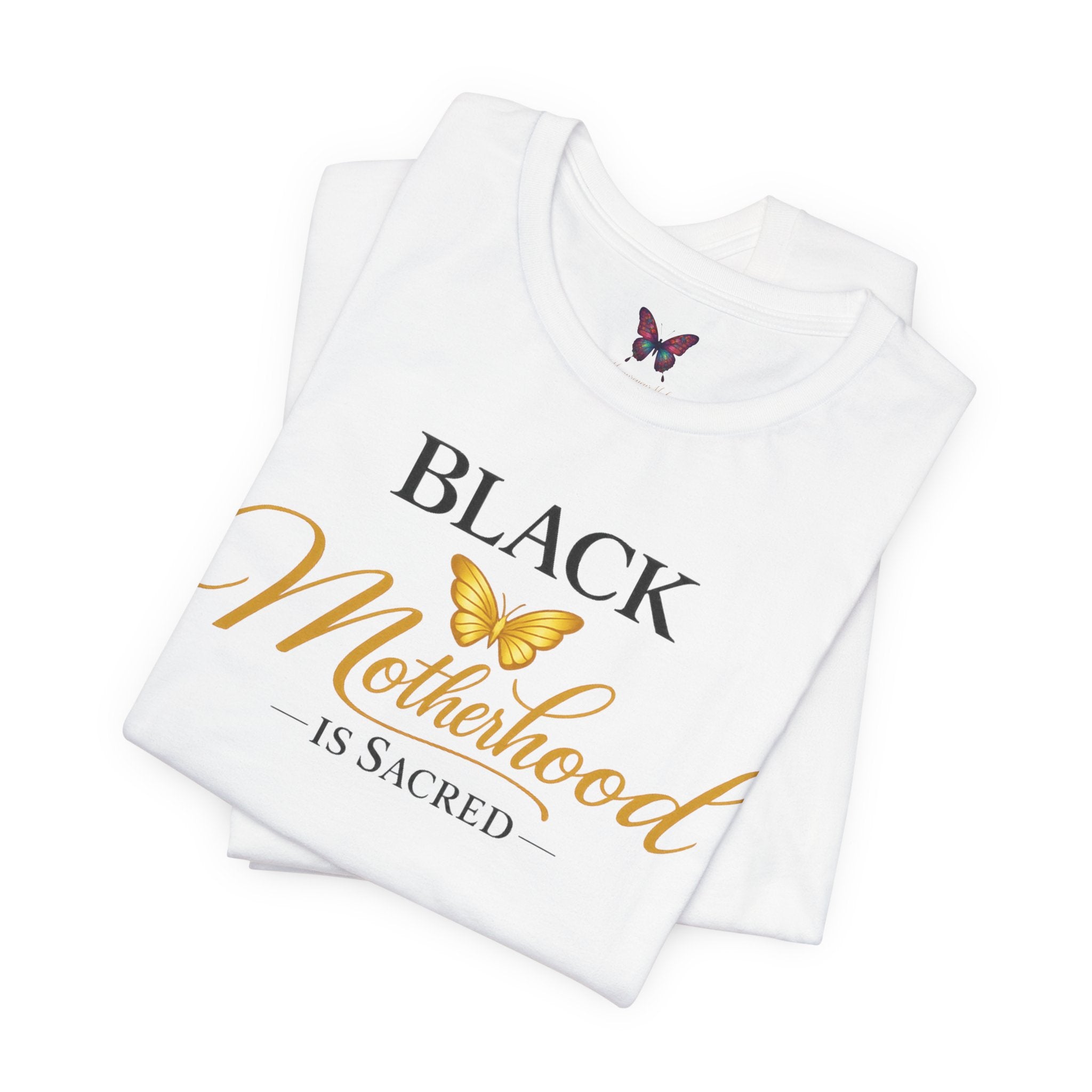 Camiseta "La maternidad negra es sagrada", camiseta para mamá con mariposa dorada