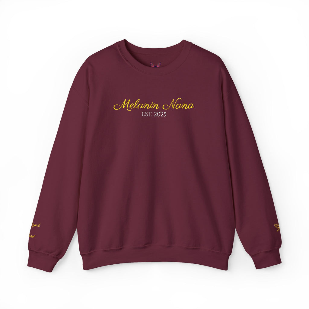 Melanin Nana Sweatshirt – Personalized EST Year Embroidered Nana Crewneck | Custom Mom Gift | Black Mom Apparel