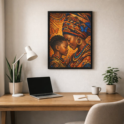 Impresión artística de pared Madre e Hijo africanos – Decoración familiar afroamericana afrocéntrica
