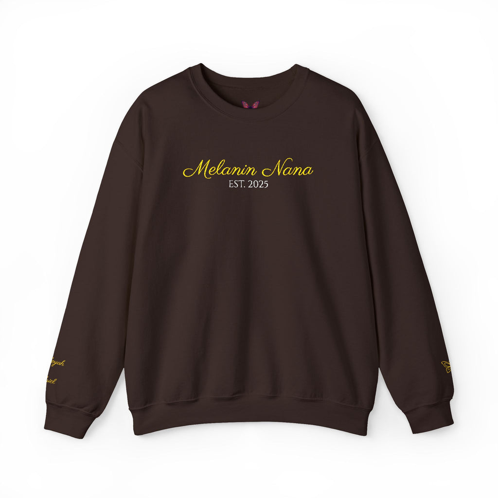 Melanin Nana Sweatshirt – Personalized EST Year Embroidered Nana Crewneck | Custom Mom Gift | Black Mom Apparel