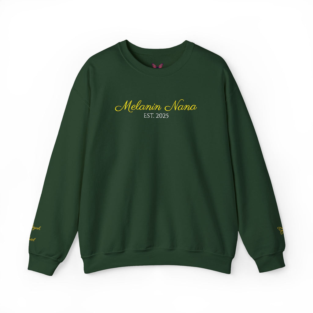 Melanin Nana Sweatshirt – Personalized EST Year Embroidered Nana Crewneck | Custom Mom Gift | Black Mom Apparel