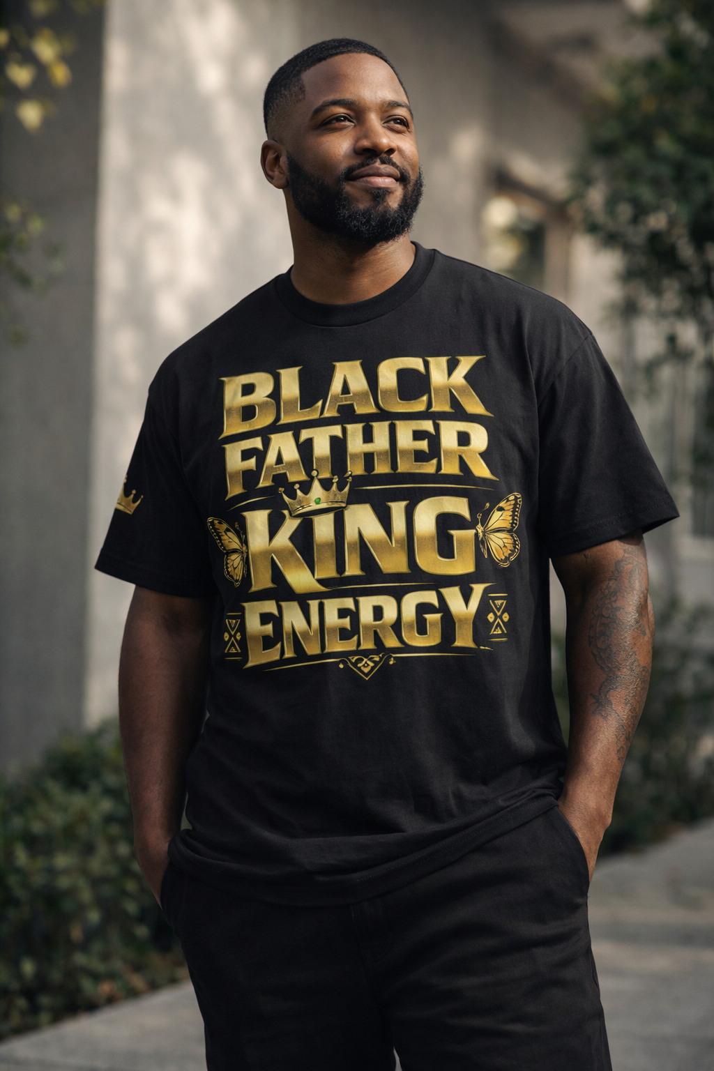 Black Father King Energy T-Shirt – Afrocentric Dad Tee, Black King Dad Shirt, Fatherhood Pride Graphic Tee, Gift for Dad