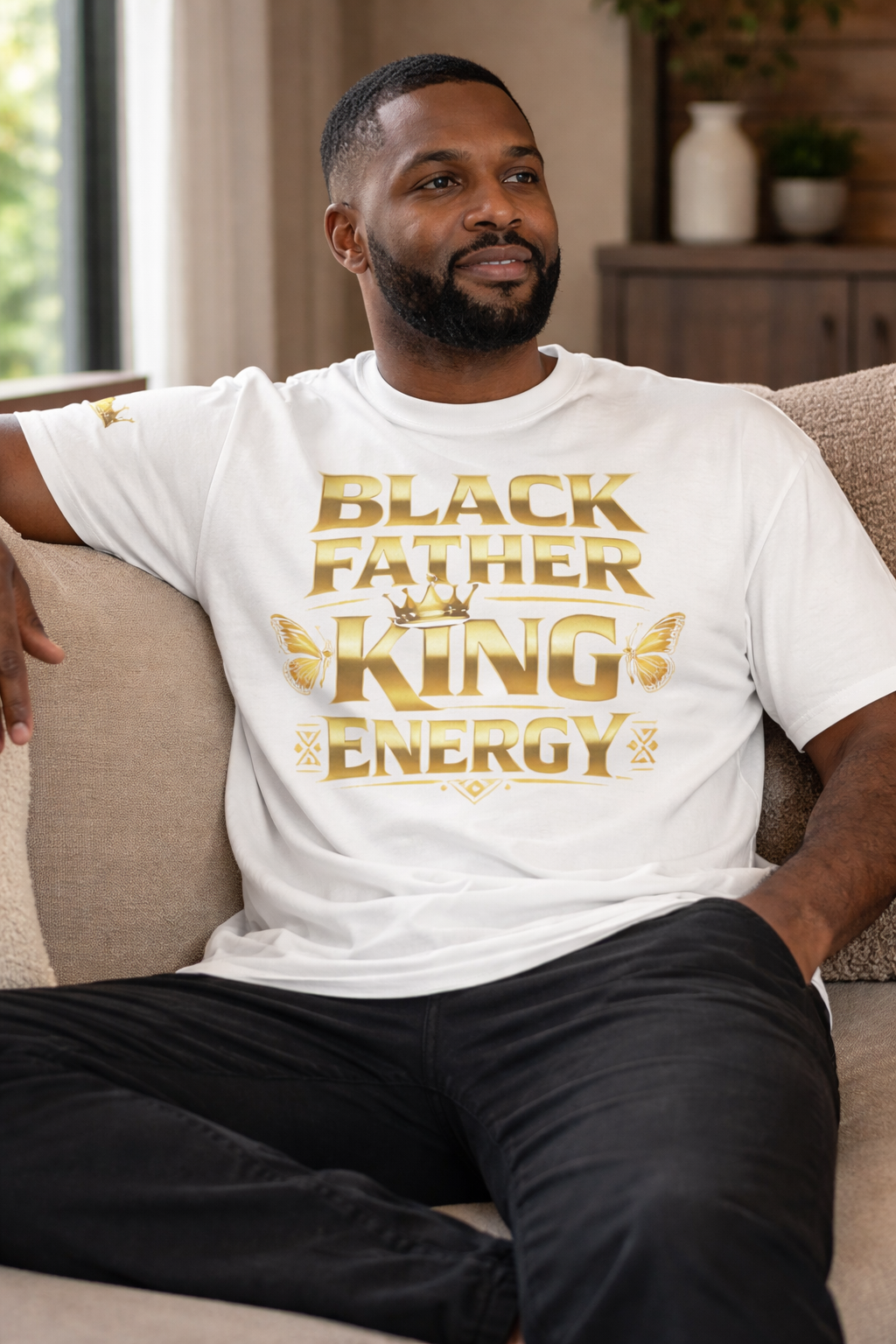 Black Father King Energy T-Shirt – Afrocentric Dad Tee, Black King Dad Shirt, Fatherhood Pride Graphic Tee, Gift for Dad