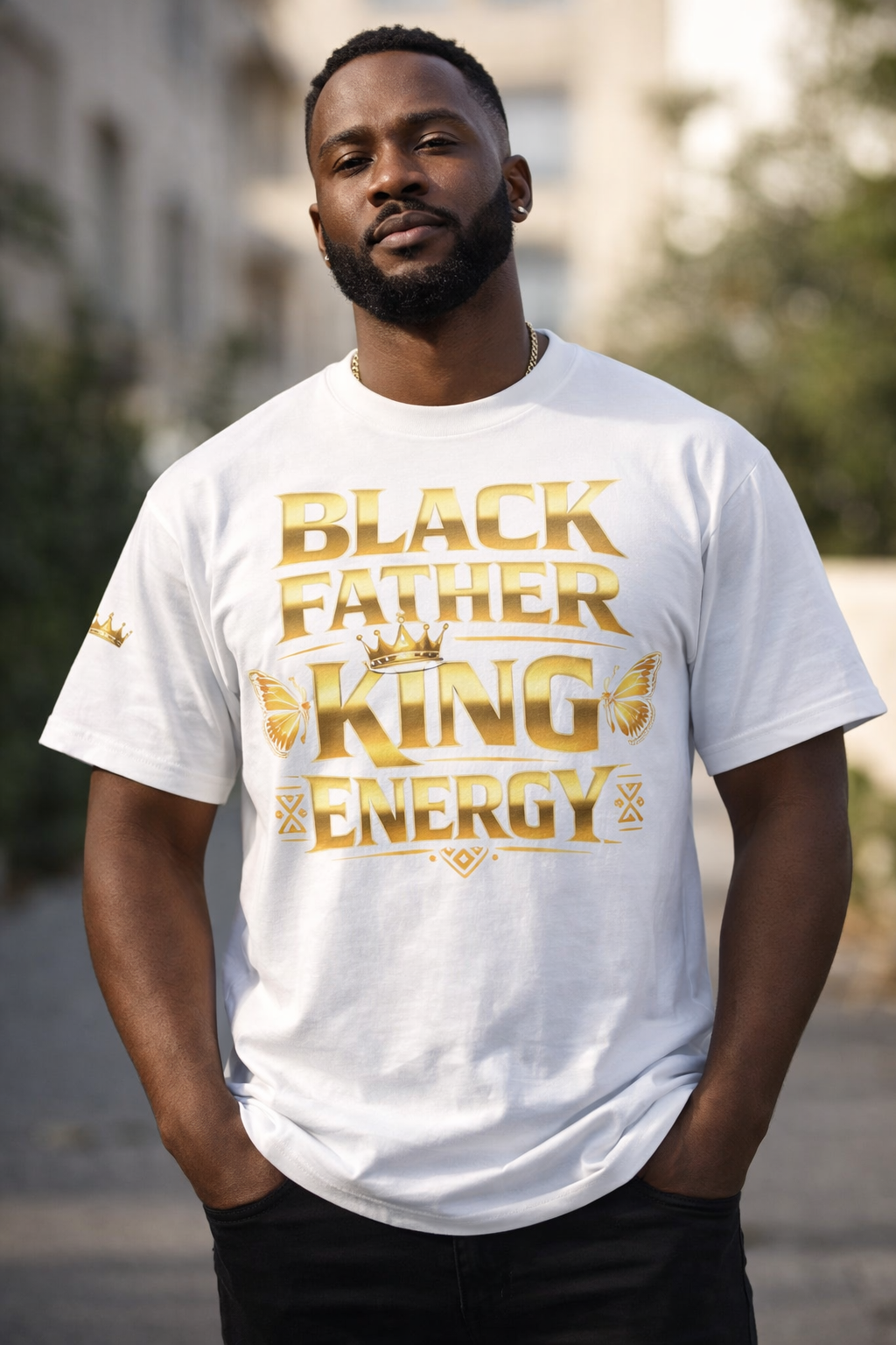 Black Father King Energy T-Shirt – Afrocentric Dad Tee, Black King Dad Shirt, Fatherhood Pride Graphic Tee, Gift for Dad
