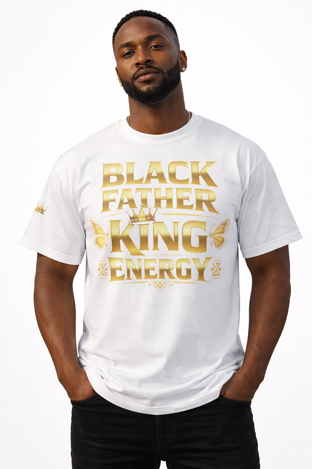 Black Father King Energy T-Shirt – Afrocentric Dad Tee, Black King Dad Shirt, Fatherhood Pride Graphic Tee, Gift for Dad