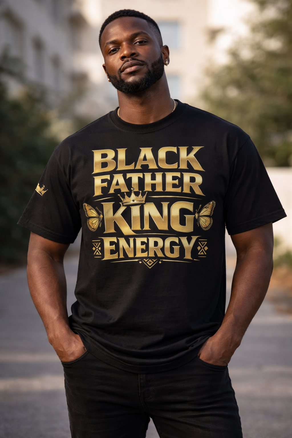 Black Father King Energy T-Shirt – Afrocentric Dad Tee, Black King Dad Shirt, Fatherhood Pride Graphic Tee, Gift for Dad
