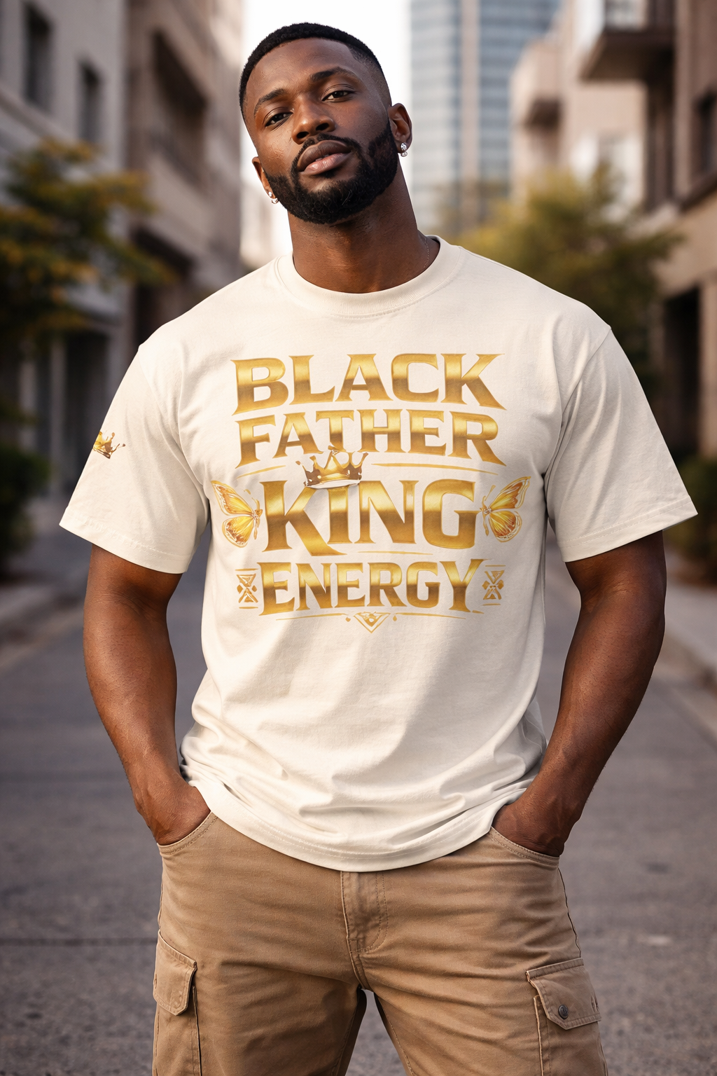 Black Father King Energy T-Shirt – Afrocentric Dad Tee, Black King Dad Shirt, Fatherhood Pride Graphic Tee, Gift for Dad