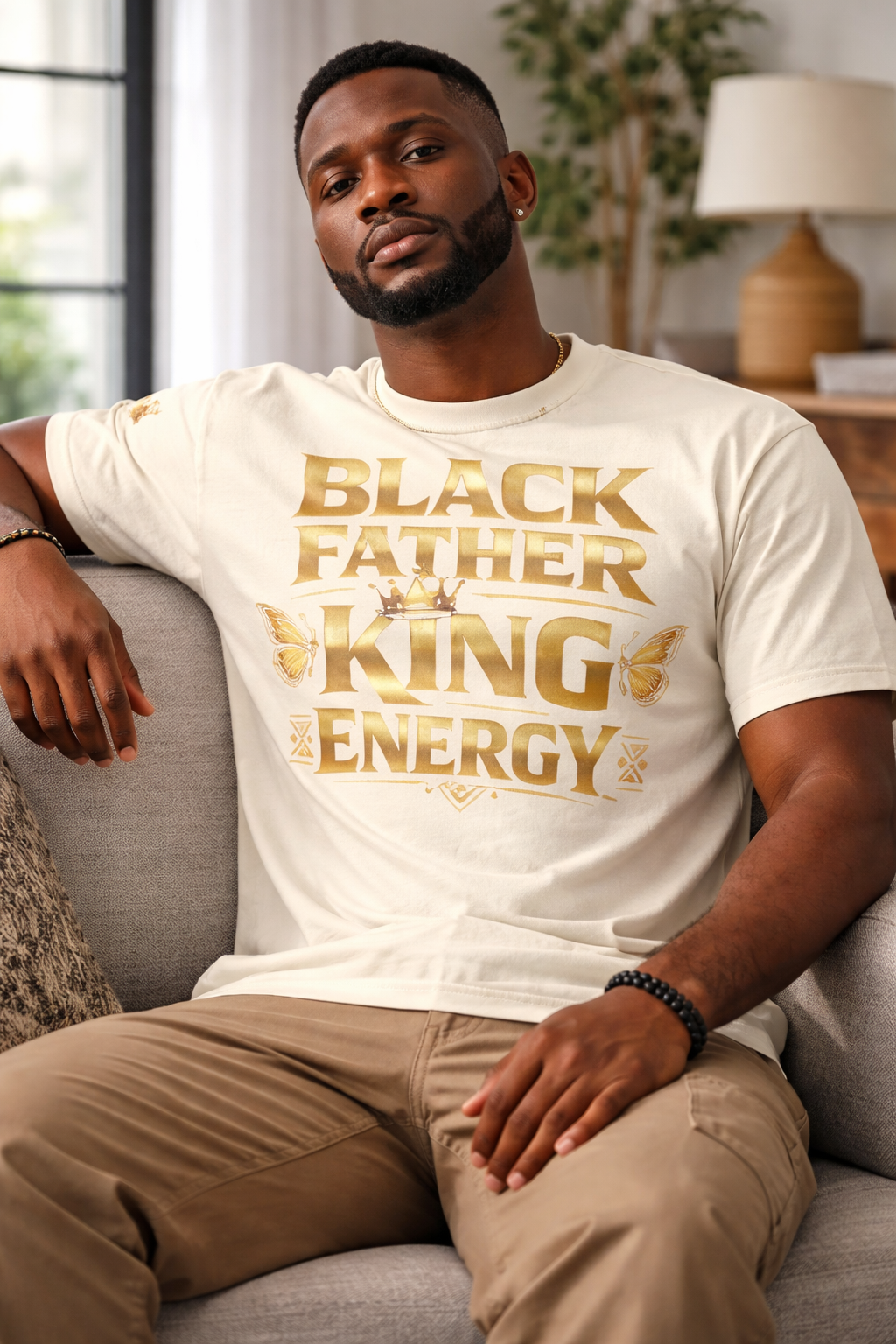 Black Father King Energy T-Shirt – Afrocentric Dad Tee, Black King Dad Shirt, Fatherhood Pride Graphic Tee, Gift for Dad