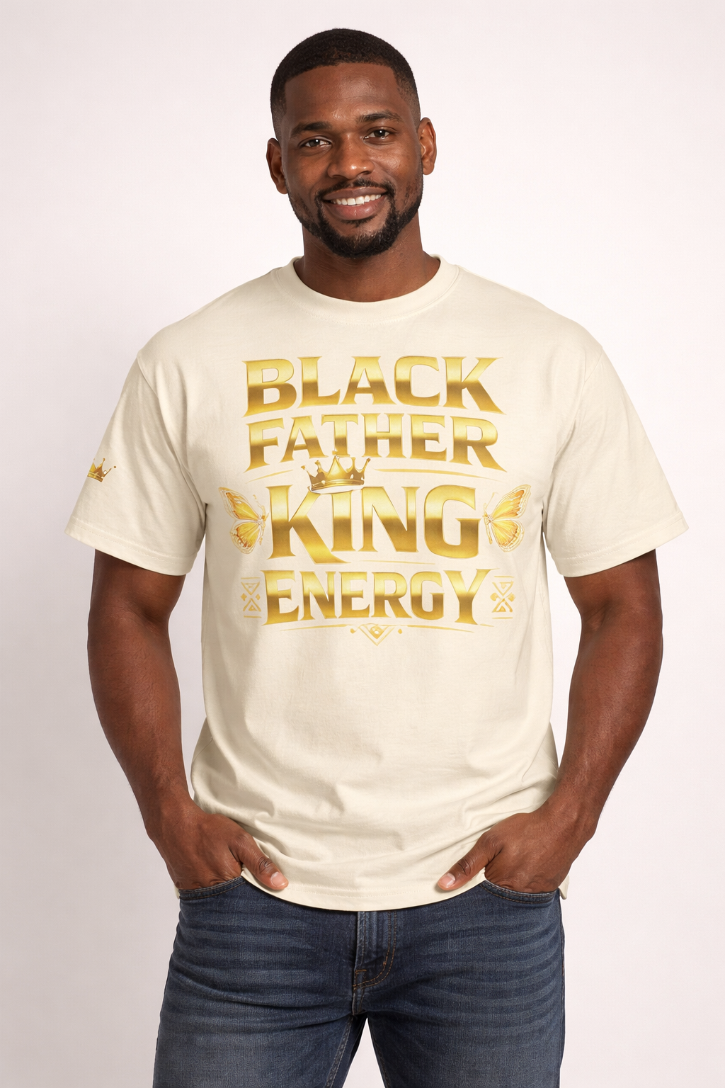Black Father King Energy T-Shirt – Afrocentric Dad Tee, Black King Dad Shirt, Fatherhood Pride Graphic Tee, Gift for Dad